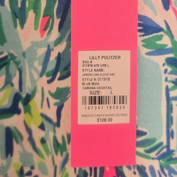 NWT Lilly Pulitzer Jansen Sweatshirt L Long Sleeve Blue Ibiza Cabana Top Shirt - Picture 8 of 11